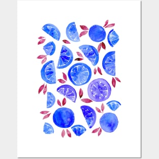 Watercolor grapefruit - funny blue Posters and Art